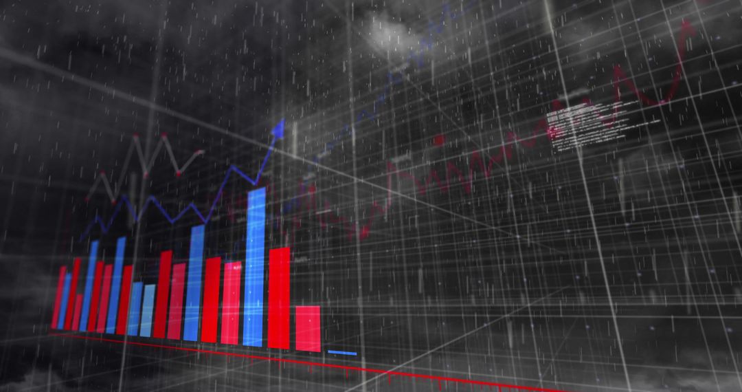 Data Visualization Overlay on Dark Stormy Background