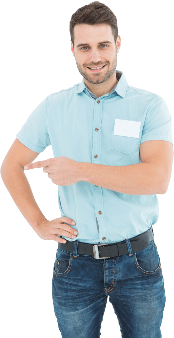 Transparent Man in Casual Outfit Giving Sideways Gesture