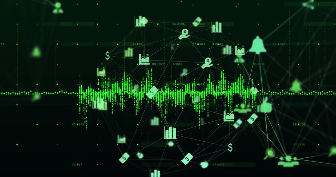 Digital Network with Financial and Business Icons in Interconnected Web