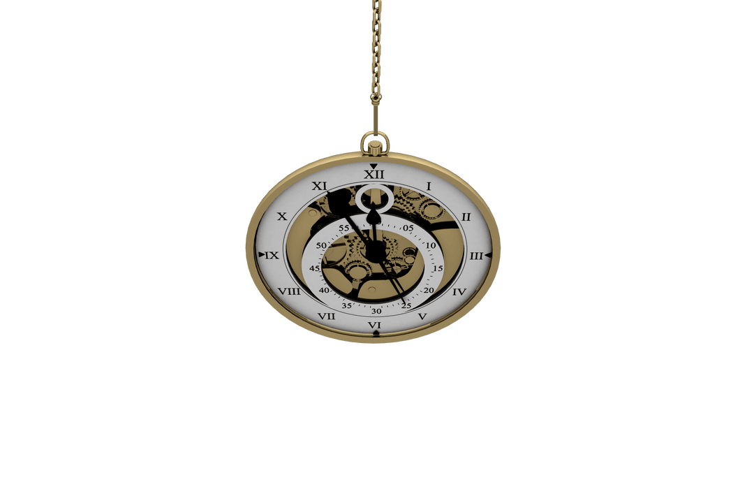 Transparent Vintage Pocket Watch Gold Chain with Roman Numerals