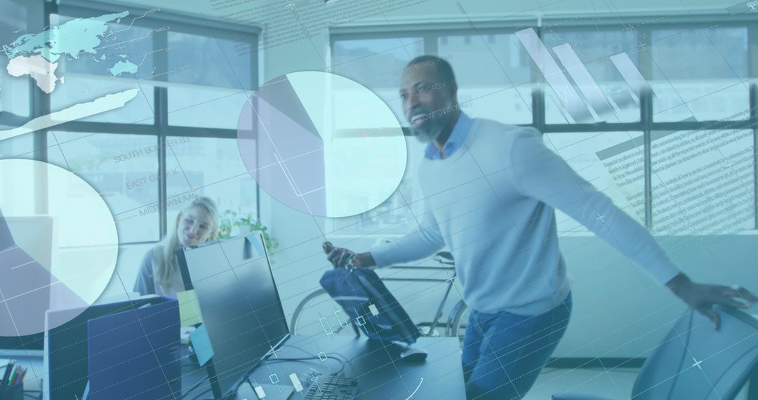 Diverse Professionals with Financial Data Overlay in Modern Office