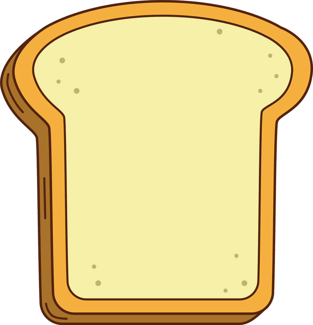 Cartoon Bread Slice with Golden Brown Crust on Transparent Background