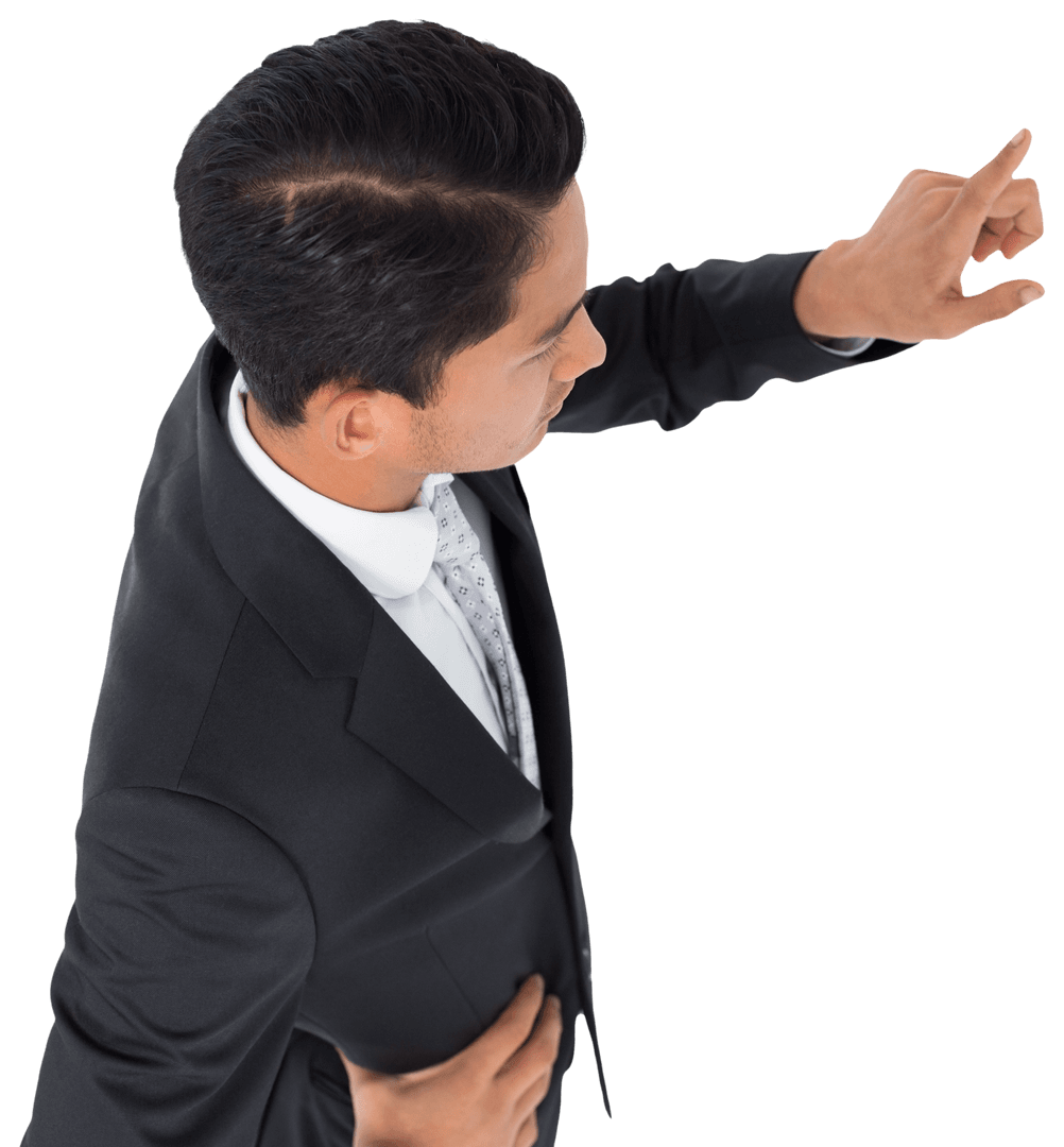 Top View of Asian Businessman Focused on Task Transparent Background