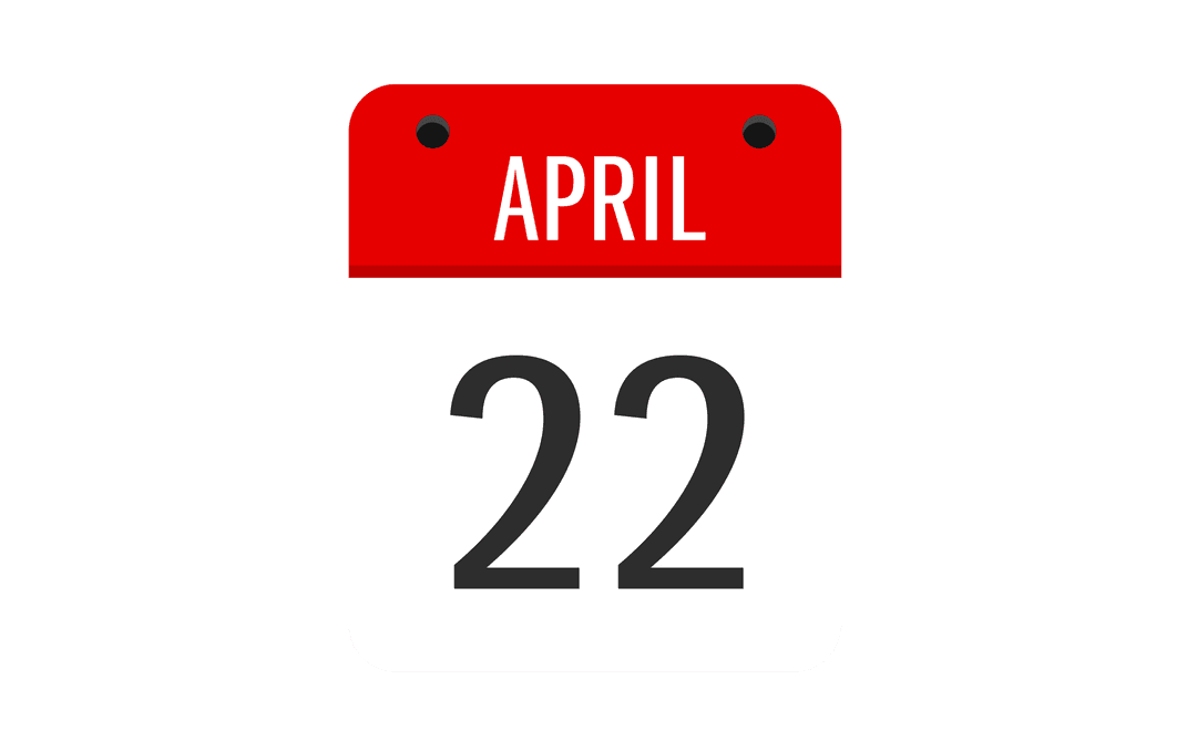 Minimalist April 22 Calendar Icon on Transparent Background