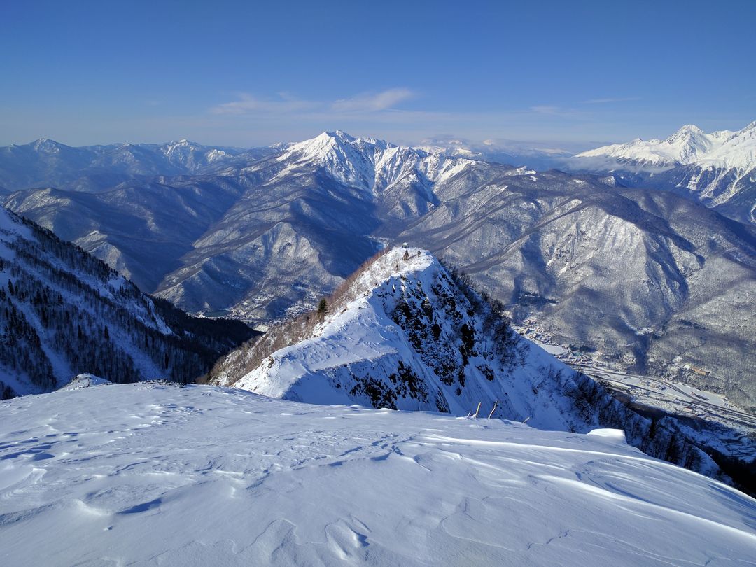 Panoramic View of Snow-Covered Mountain Range with Clear Sky - Free Images, Stock Photos and Pictures on Pikwizard.com
