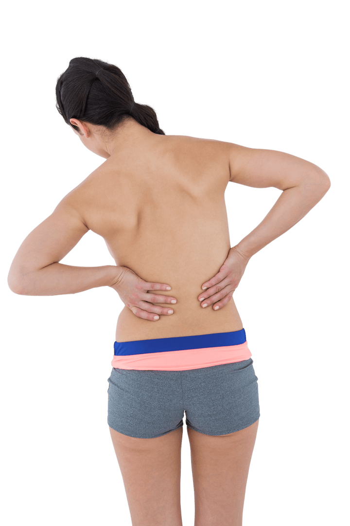 Woman Experiencing Back Pain in Transparent Isolated View