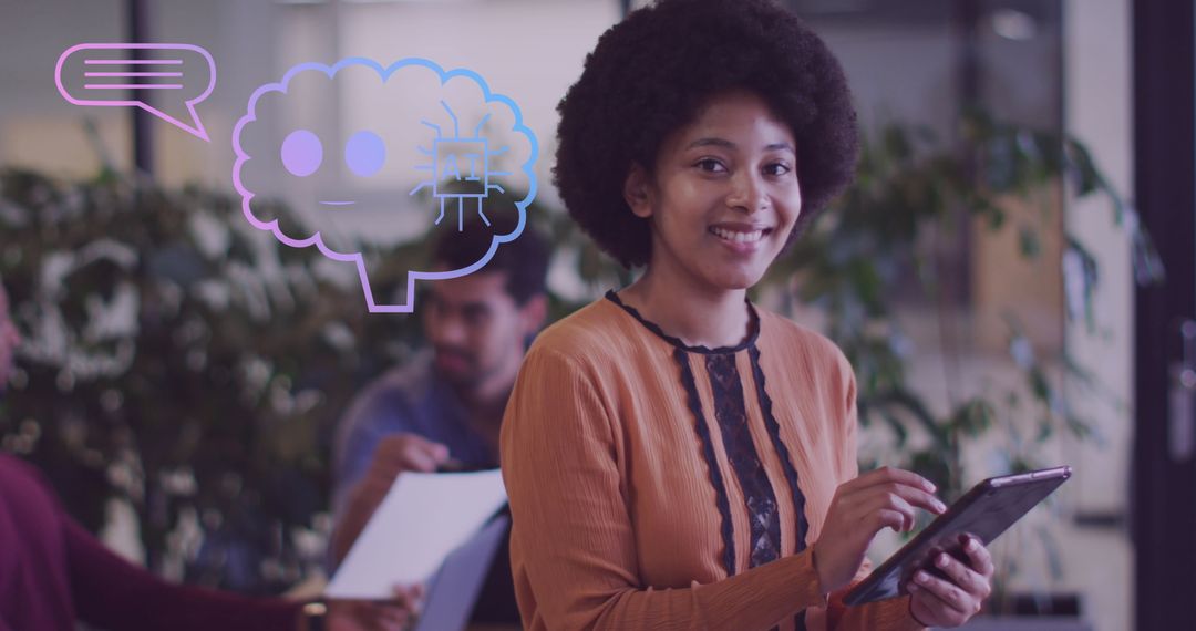 Modern AI Data Processing with African American Woman Using Tablet