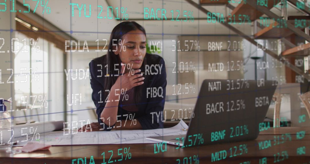 Businesswoman Analyzing Stock Data with Financial Projections