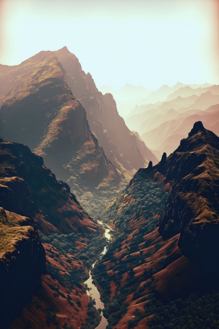 Dramatic Mountain Range with Winding River at Sunset - Free Images, Stock Photos and Pictures on Pikwizard.com