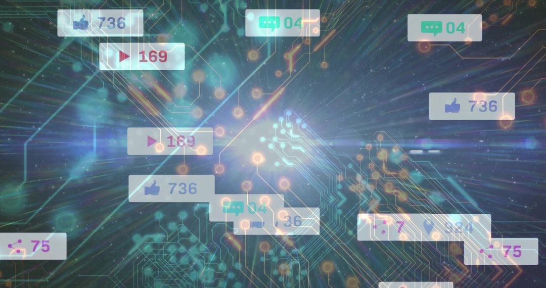 Digital Interface with Circuit Board and Social Media Icons