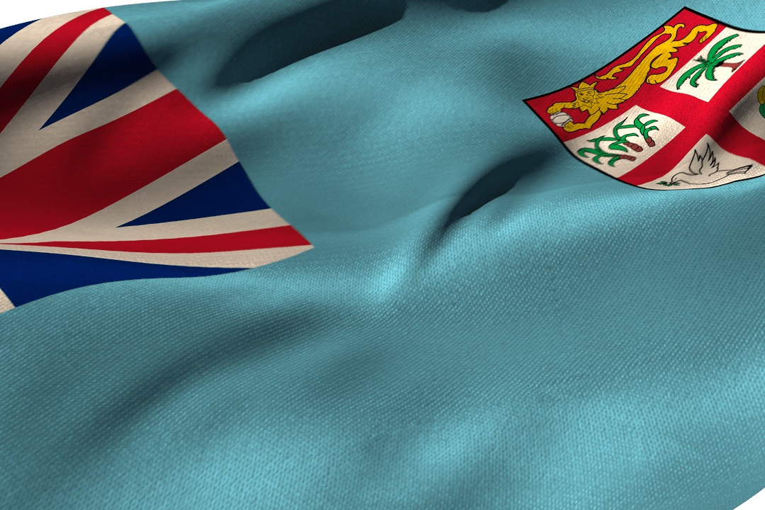 Transparent Close-up of Fluttering Fiji Flag with Crest Detail