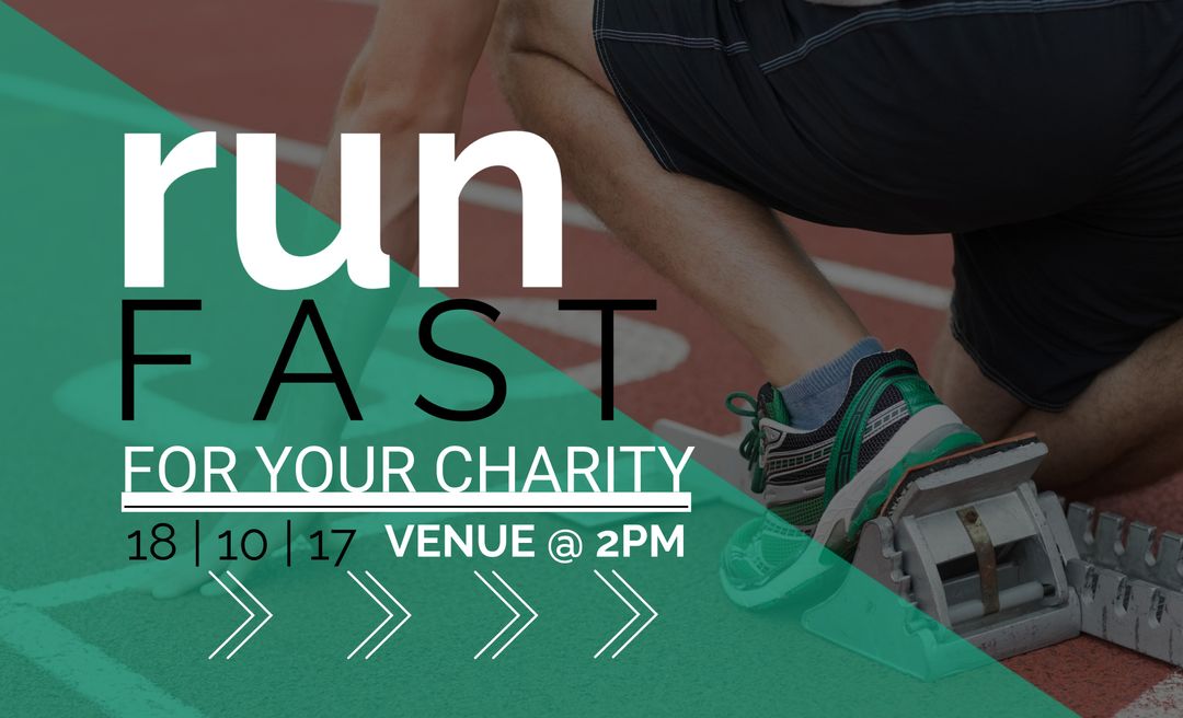 Charity Run Event Promotion with Runner at Starting Blocks