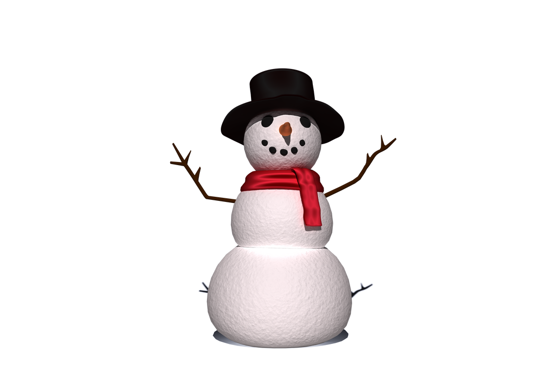 happy snowman with black hat and red scarf on transparent background - Download Free Stock Images Pikwizard.com