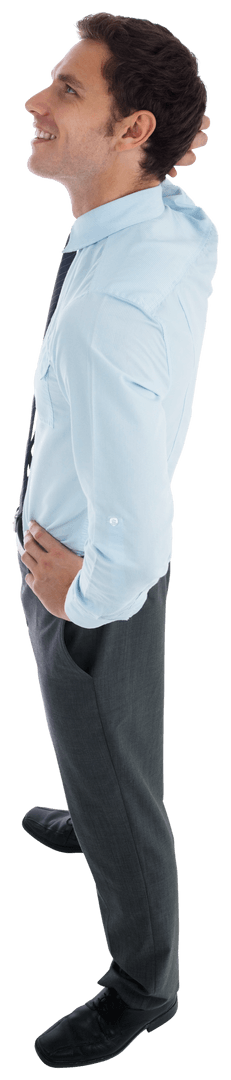 Transparent Businessman Thinking, Smiling with Hand on Head