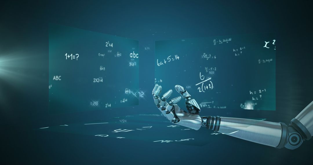 Robotic Hand Solving Mathematical Equations in Futuristic Space