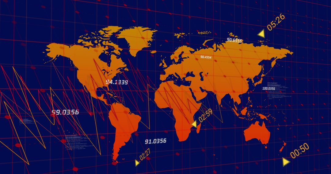Global Financial Data Projection on World Map Background