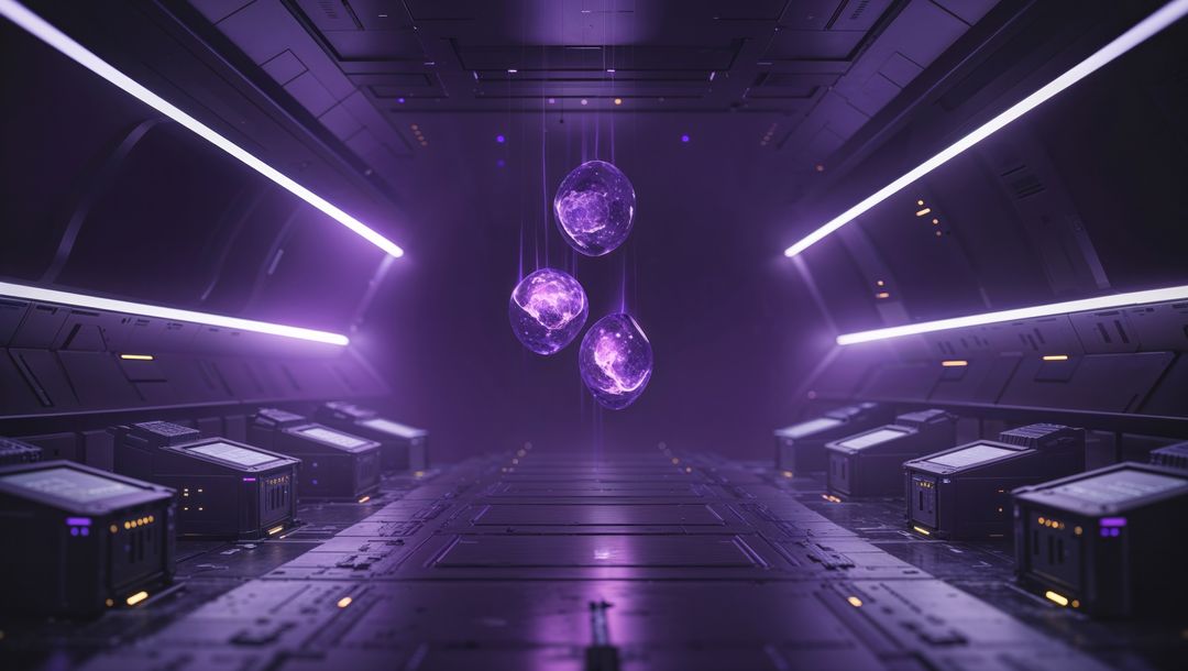 Futuristic Hovering Orbs in High-Tech Sci-Fi Corridor