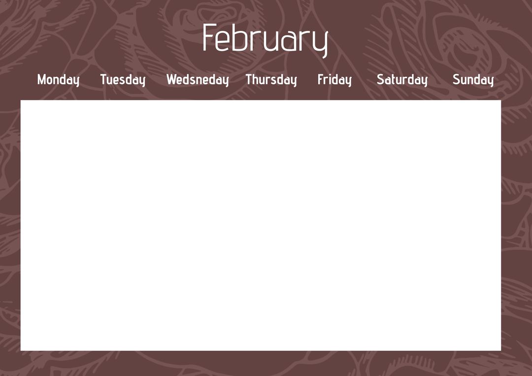 February Calendar Template with Floral Design and Spacious Layout for Planning - Download Free Stock Templates Pikwizard.com