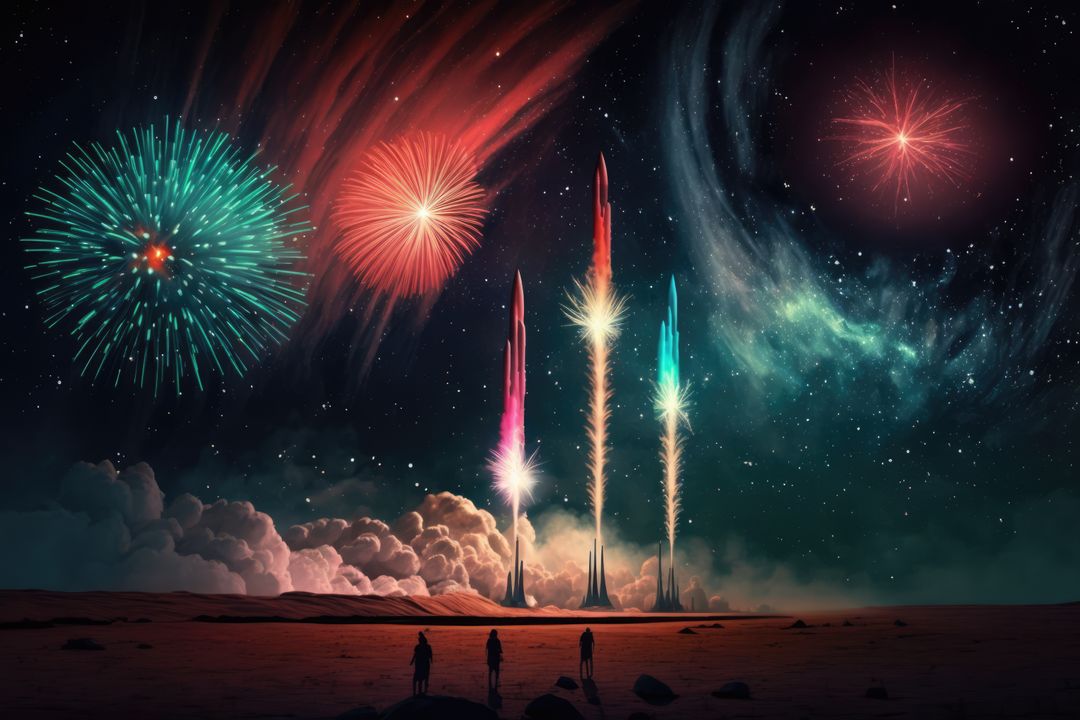 Multi coloured fireworks exploding over desert, created using generative ai technology - Free Images, Stock Photos and Pictures on Pikwizard.com