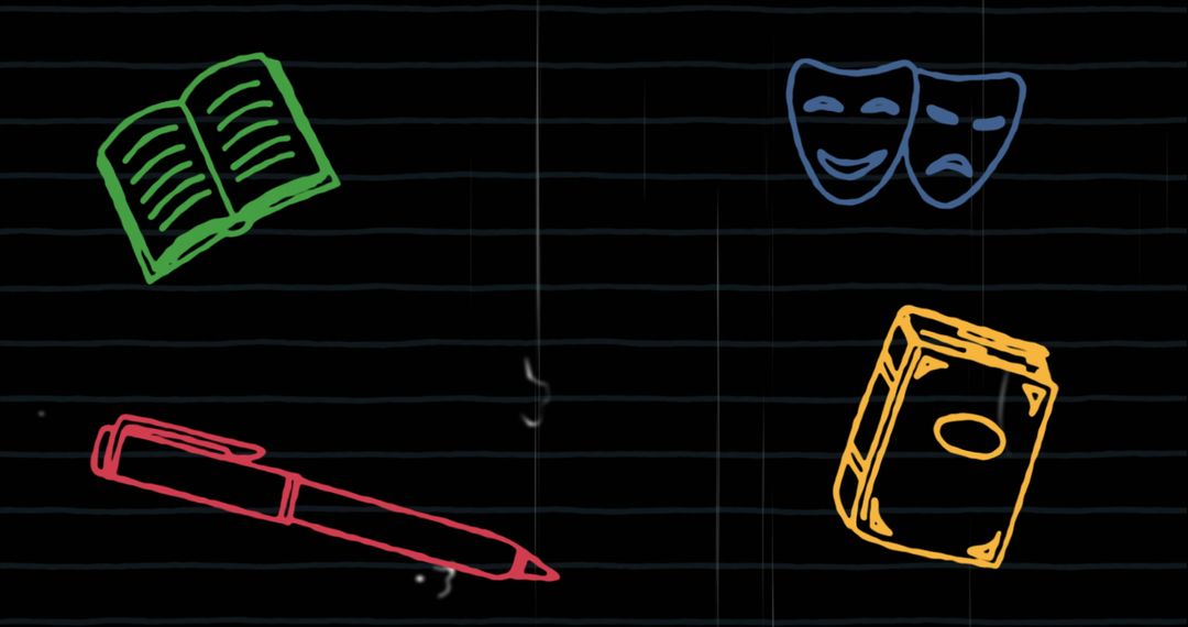 Digital School Icons on Black Notebook Background