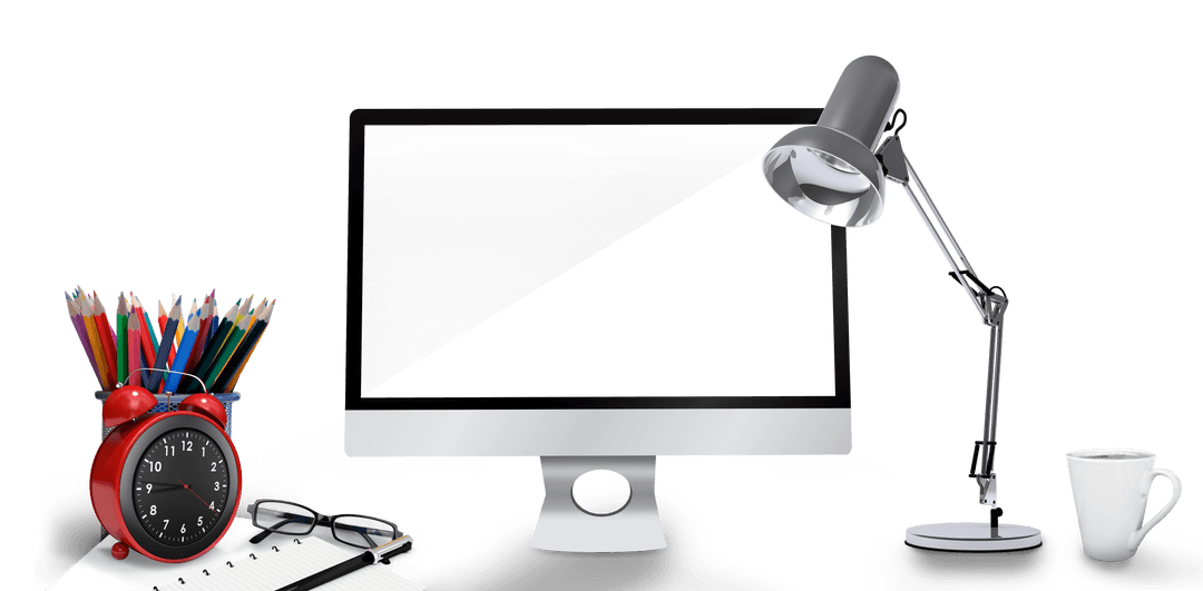 Transparent Office Workspace with Computer and Supplies Illustration