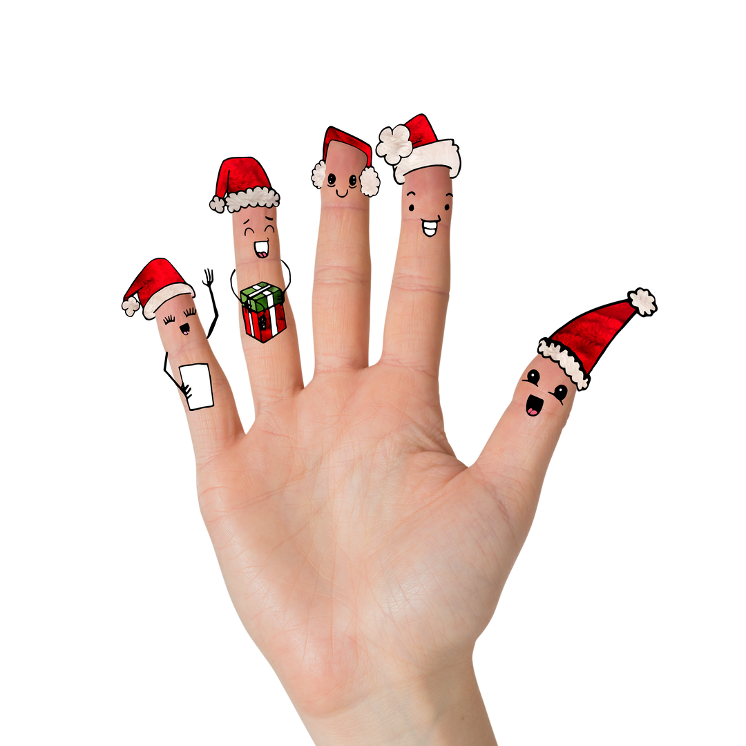 Hand with Fingers Wearing Santa Hats and Faces on Transparent Background - Download Free Stock Images Pikwizard.com