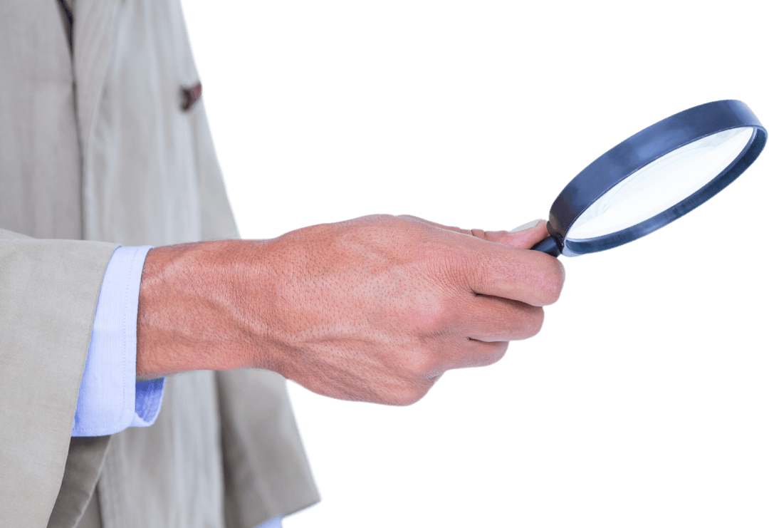 Hand Holding Magnifying Glass on Transparent Background