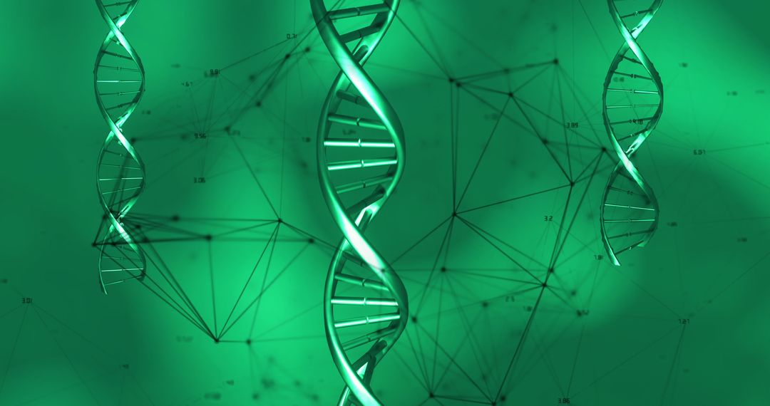 Digital DNA Strands on Green Network Background