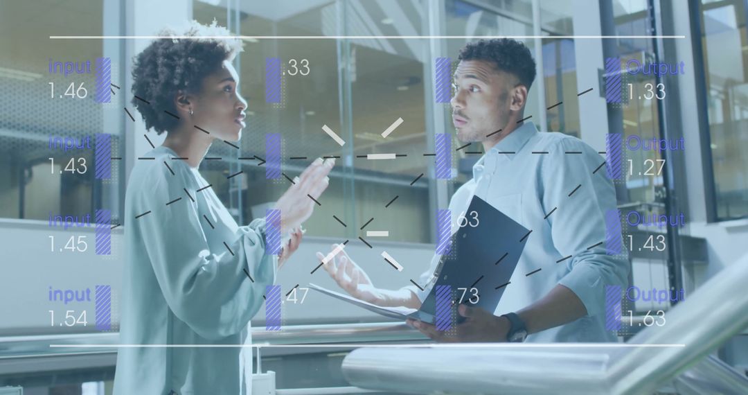 Business Professionals Discussing with Data Analytics Overlay