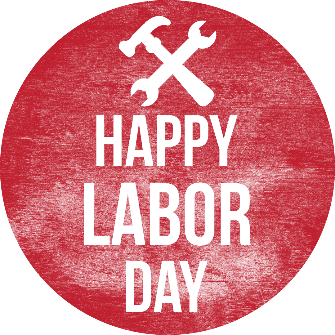 Happy Labor Day Text on Transparent Red Circle Background