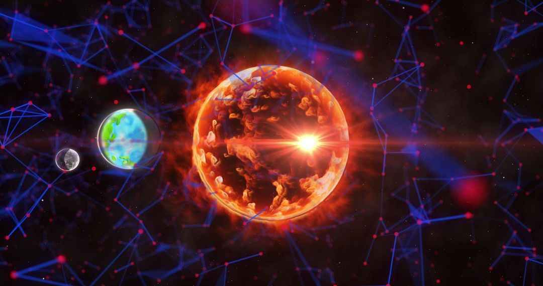 Digital Illustration of Vibrant Glowing Planets and Fiery Sun