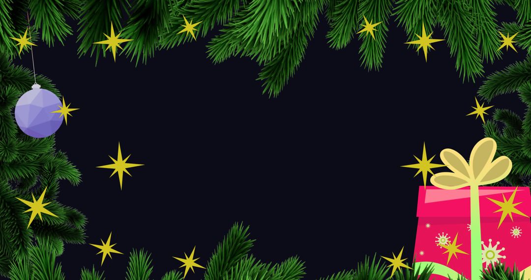 Christmas Border with Festive Decorations and Falling Stars