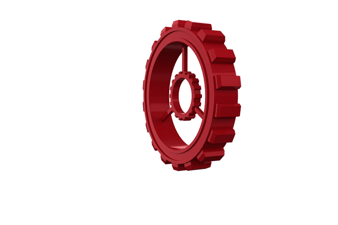 Red Transparent Gear Floating on White Background