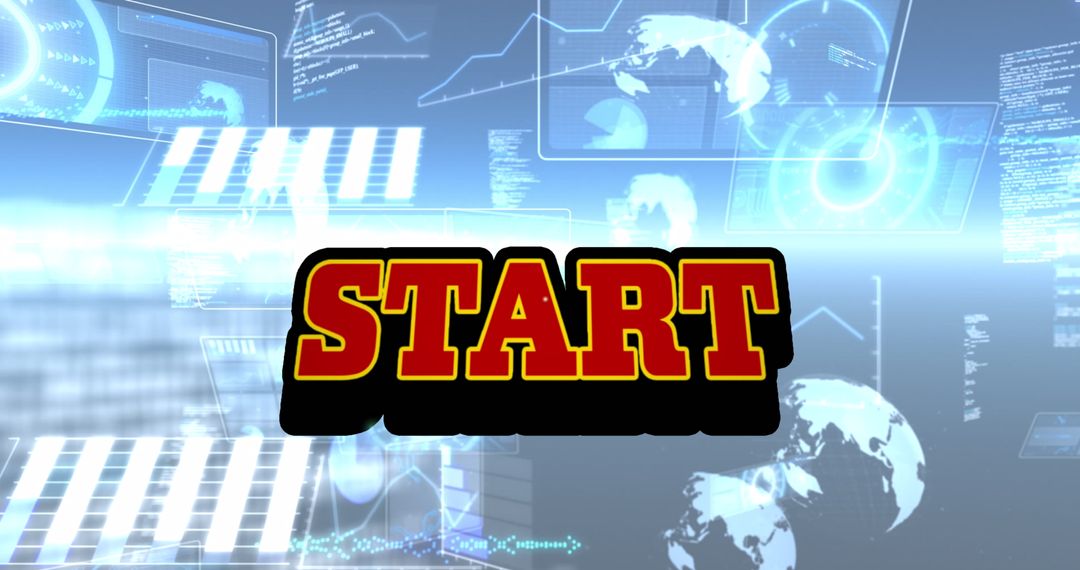 START Button Overlay with Digital Data Elements Background