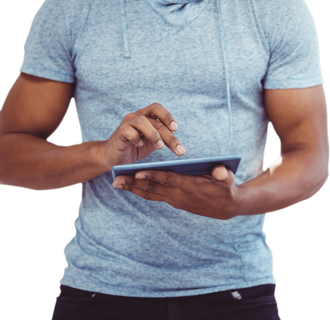 Biracial Man Using Tablet on Transparent Background
