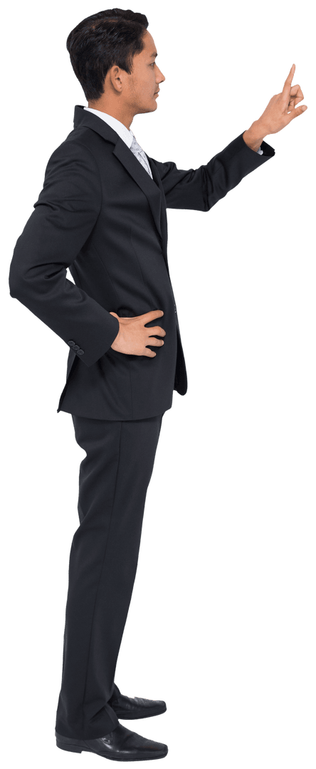 Biracial Businessman Reaching Gesture on Transparent Background