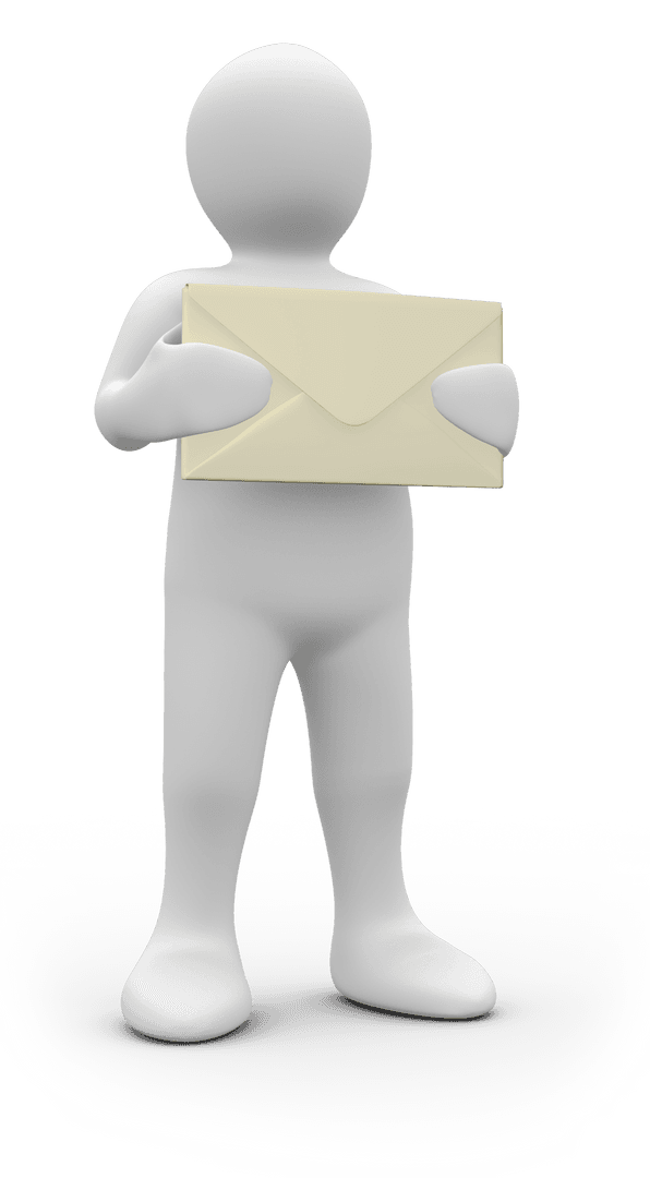 Transparent 3D Person Holding Envelope on Clear Background for Information Concept