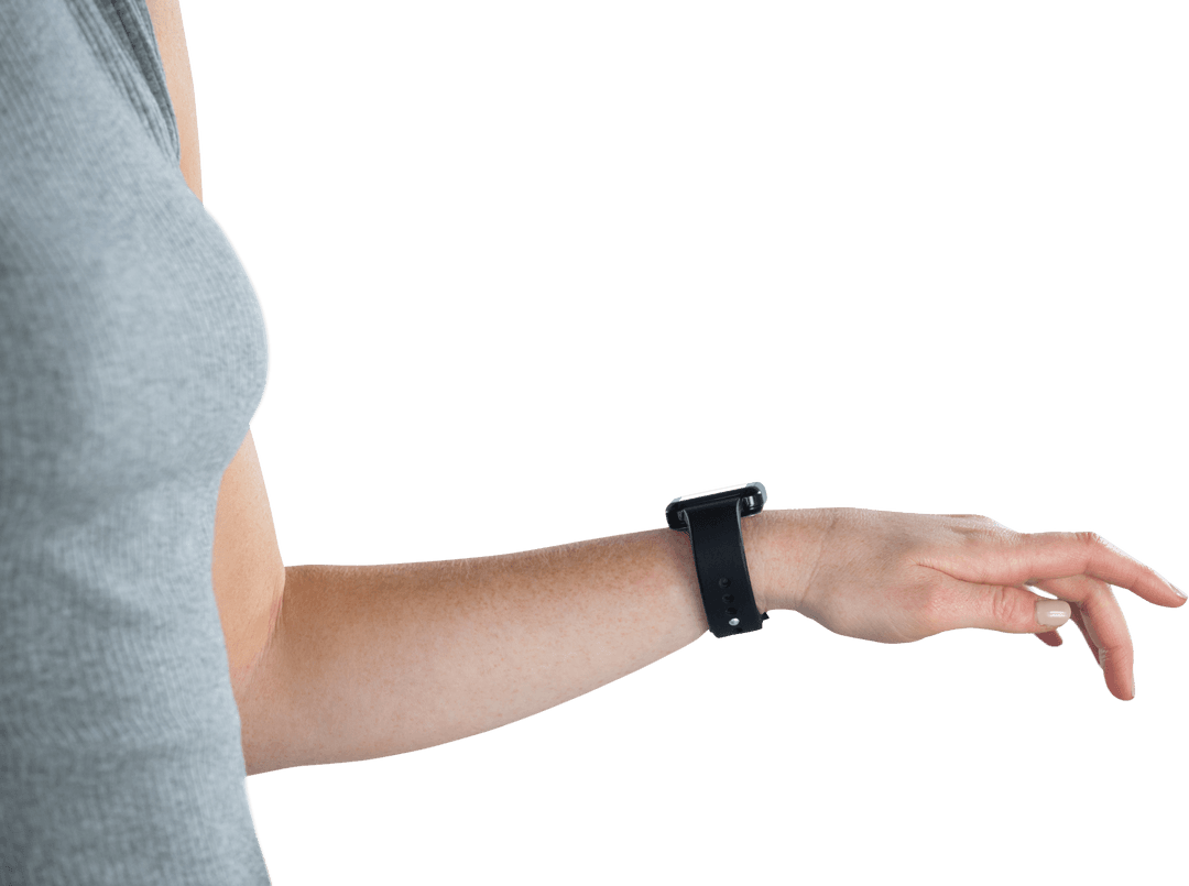 Transparent Display of Woman Wearing Smart Watch for Tech Layouts