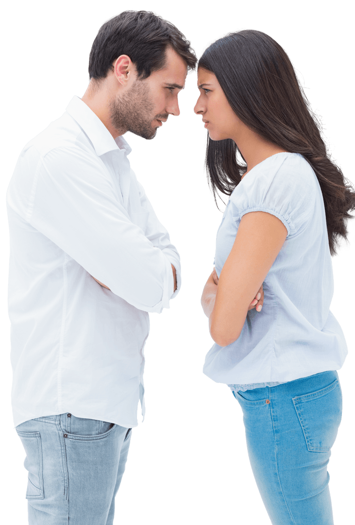 Transparent Angry Couple Facing Each Other After Disagreement