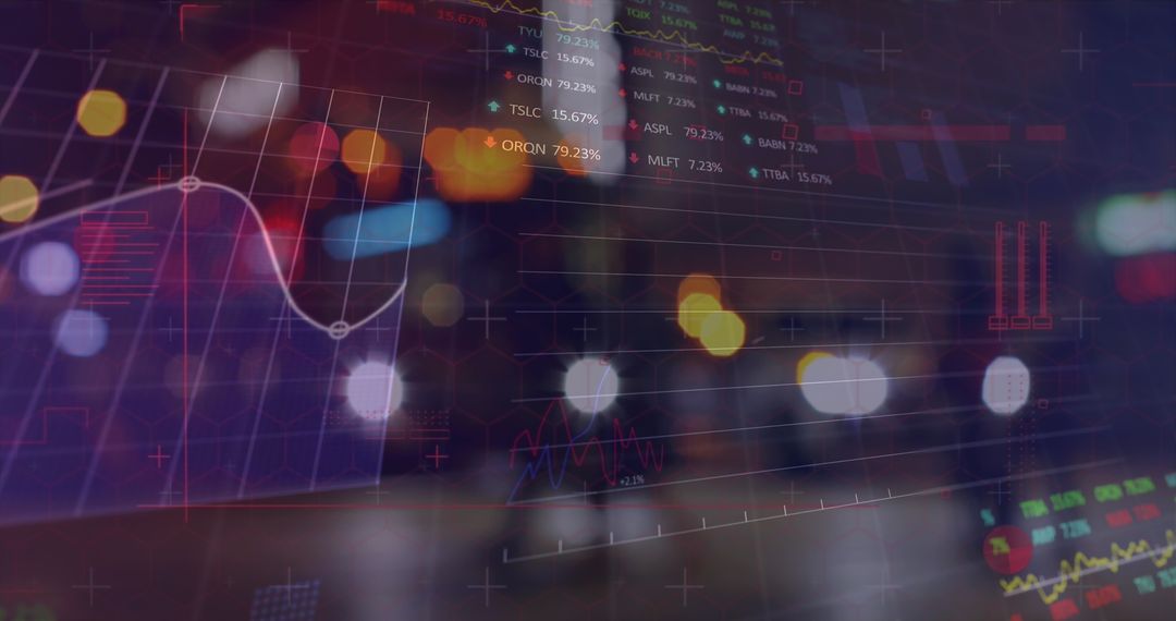Stock Market Data Overlay on Blurred Cityscape
