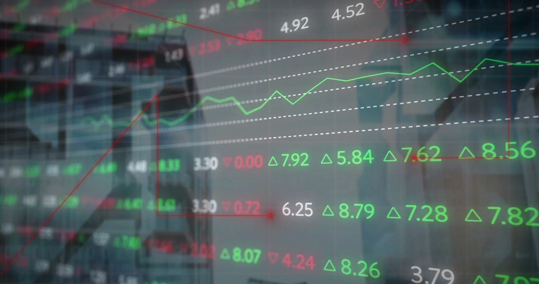 Digital Display of Stock Market Trends with Graphs and Numbers