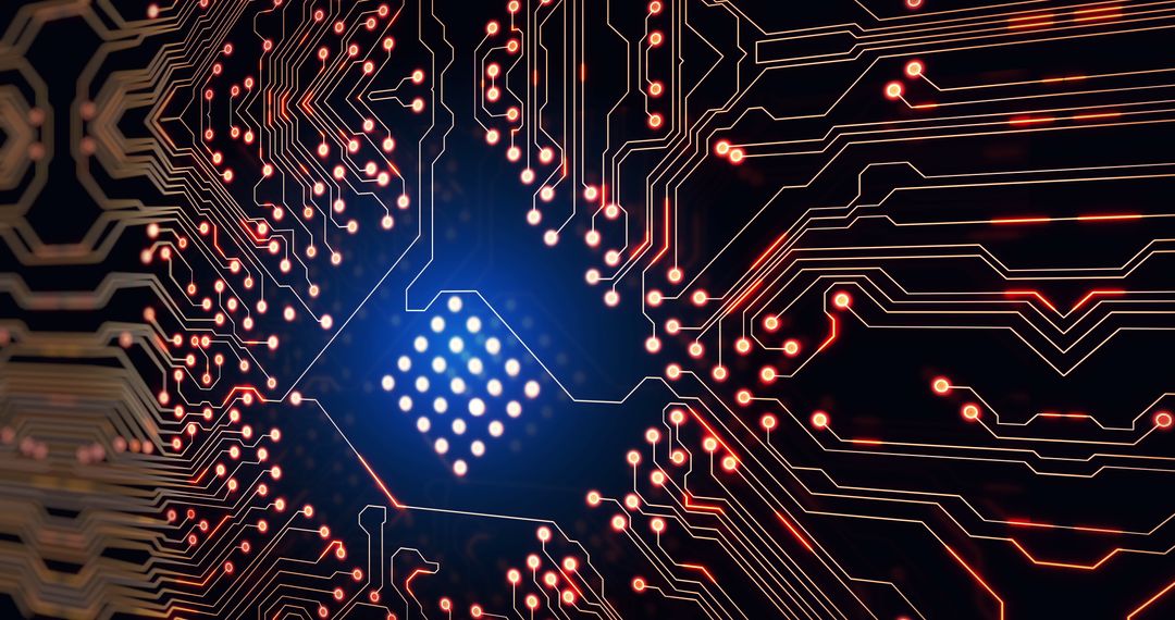 Dynamic Abstract Circuit Board with Glowing Lines and Connections