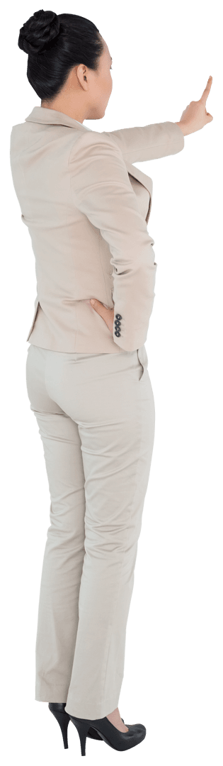 Businesswoman Pointing on Transparent Background for Virtual Concept