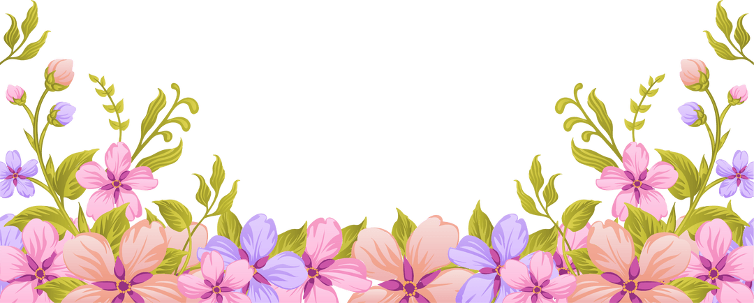 Floral Border with Pink and Purple Blossoms on Transparent Background