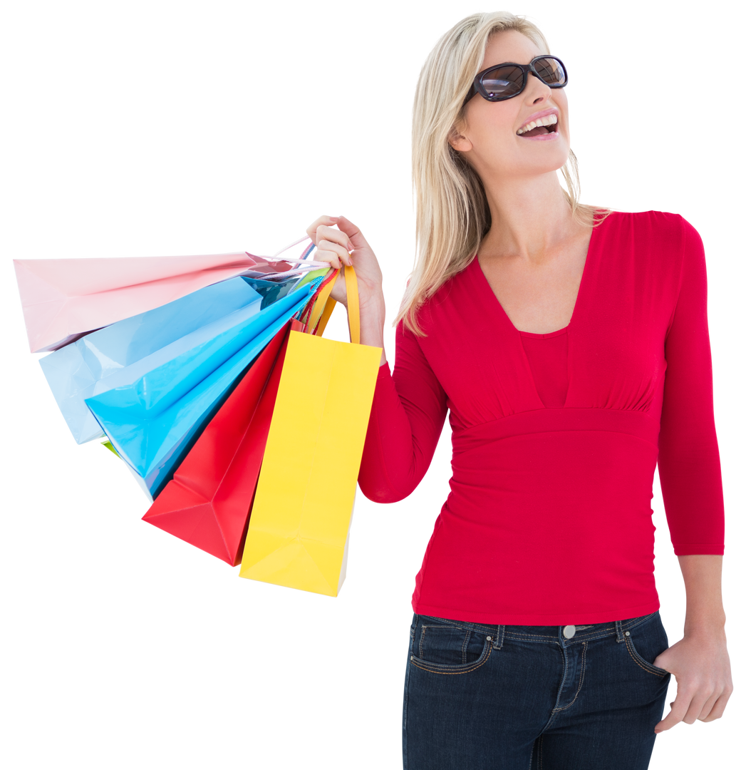 Transparent Excited Woman Holding Colorful Shopping Bags Isolated - Download Free Stock Images Pikwizard.com