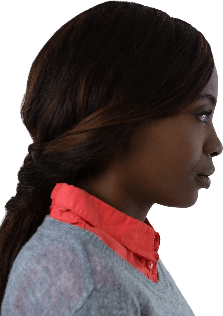 Transparent Profile of Woman Looking Away in Casual Attire