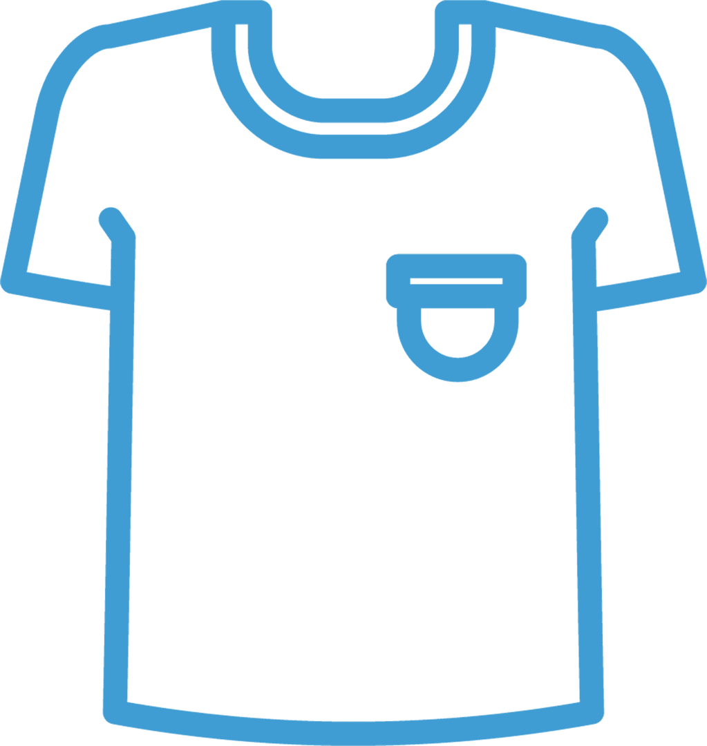 Blue T-Shirt Outline Icon on Transparent Background