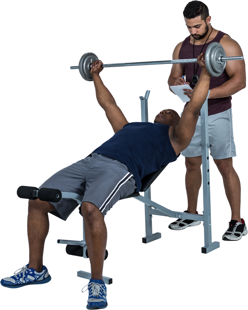 Muscular Athlete and Trainer Setting New Bench Press Record in Transparent Gym - Download Free Stock Images Pikwizard.com