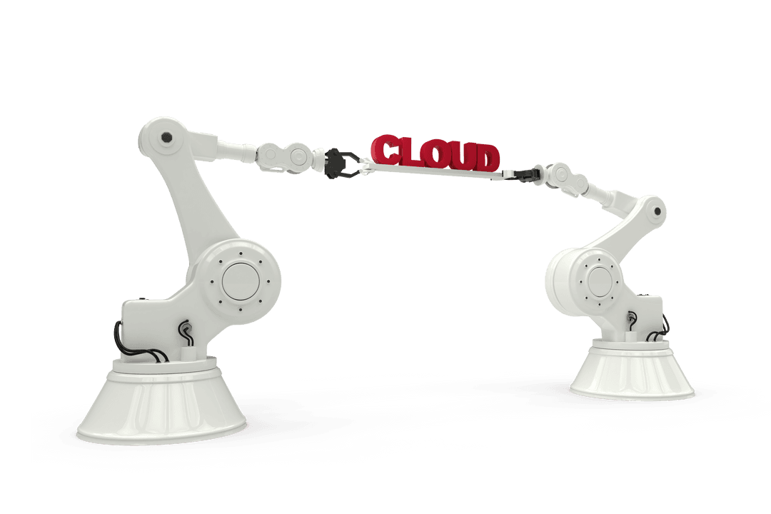 Robotic Arms Holding Cloud Text Transparent Background