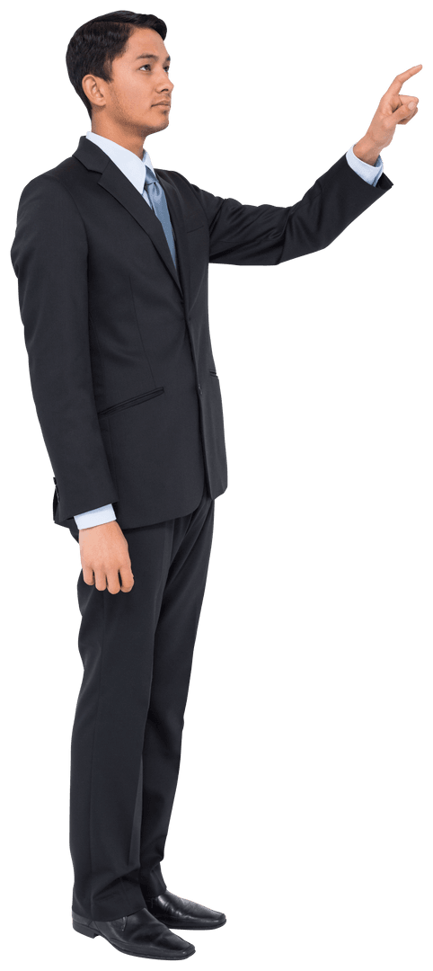 Serious Businessman Pointing with Determined Expression on Transparent Background